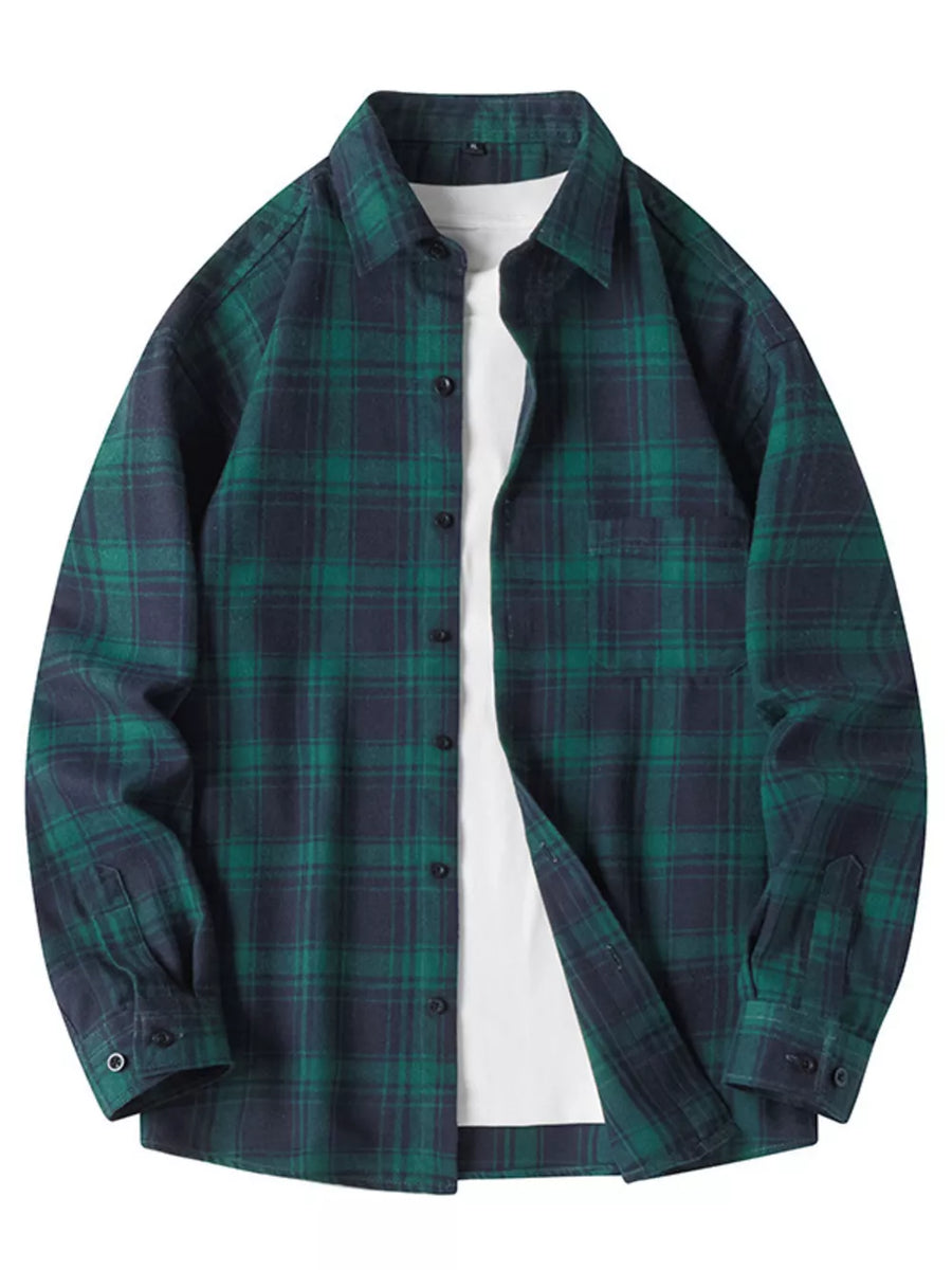 Men's Plus Size Plaid Long Sleeve Shirt in Orange