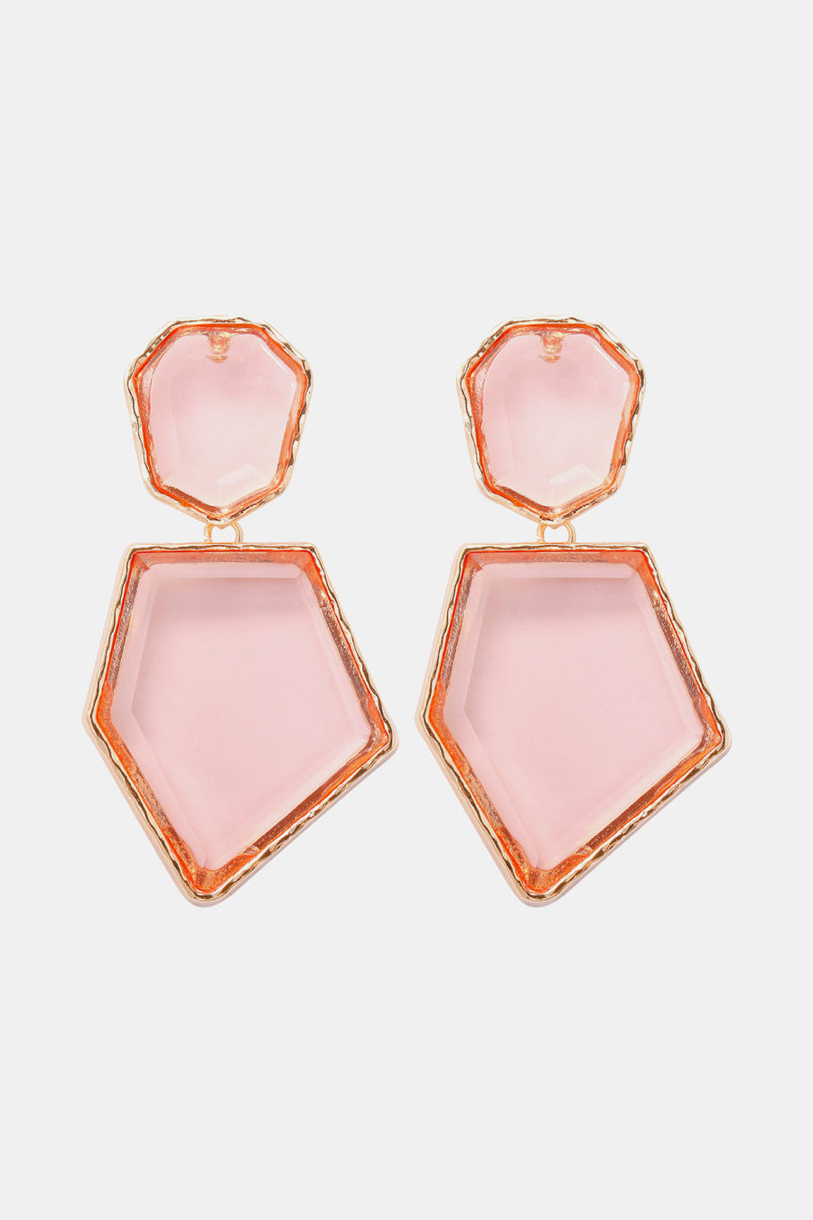 Blush pink resin facet drop earrings with gold trim