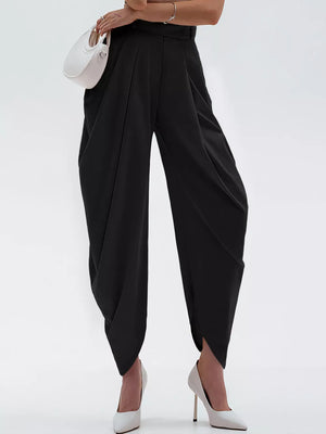 White High-waisted Pleated Drape Pants