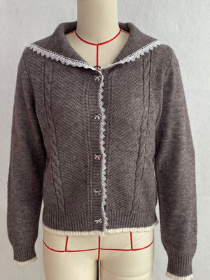 cardigan in Gray with cable-knit and waist-length