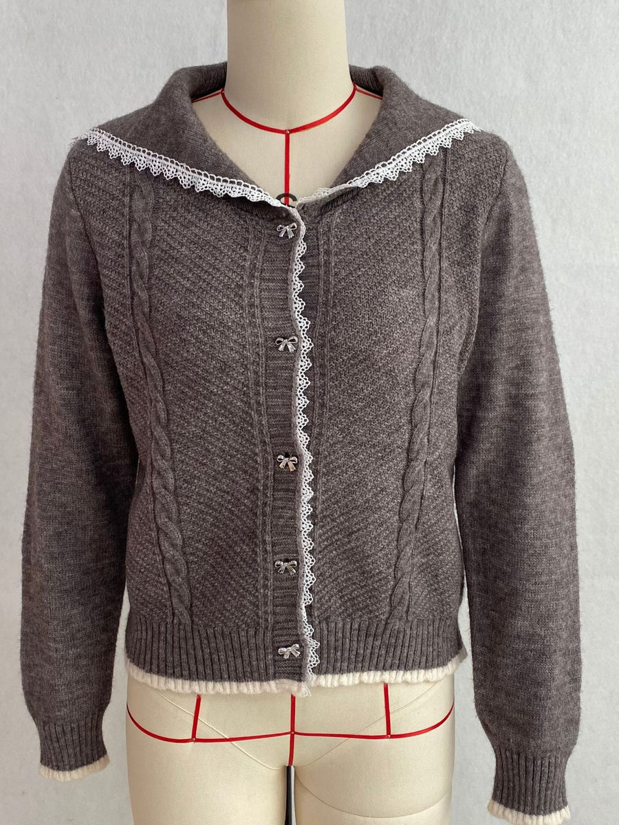 cardigan in Gray with cable-knit and waist-length