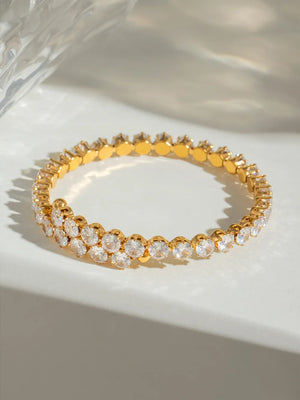 Gold double row pavé bangle bracelet with clear crystals