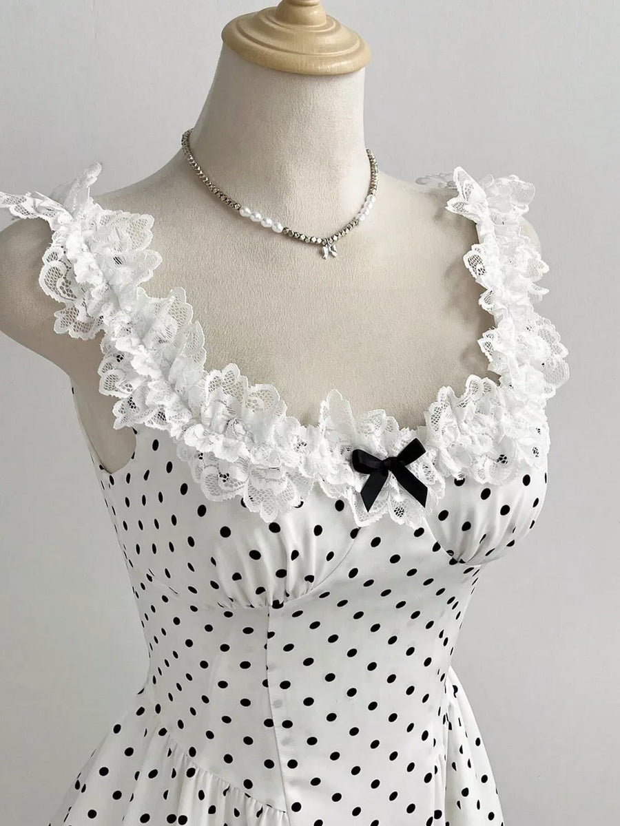 Polka Dot Lace Trim Mini Dress in this colorway