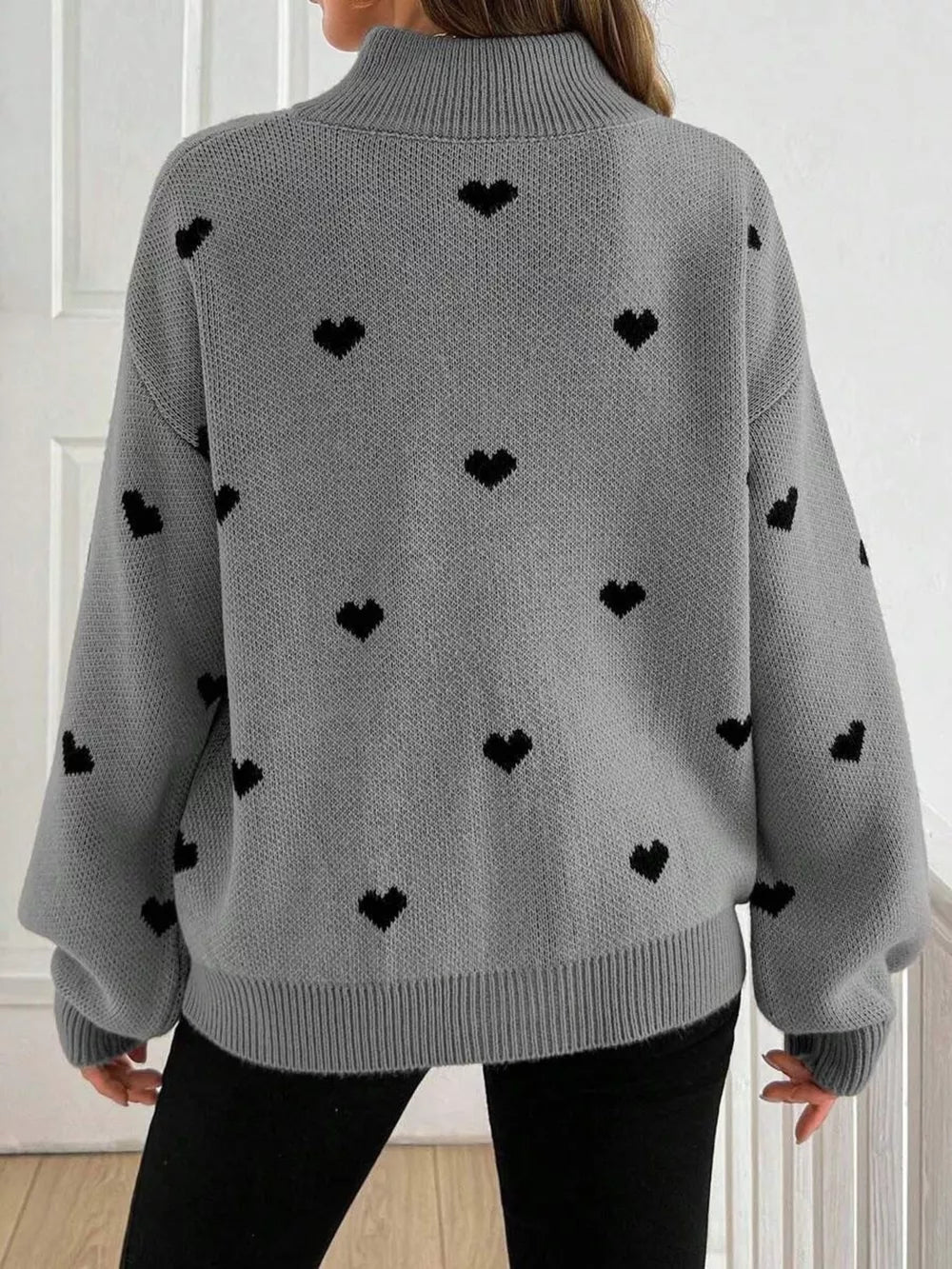 Dusty Pink pullover sweater with hip-length and half-zip