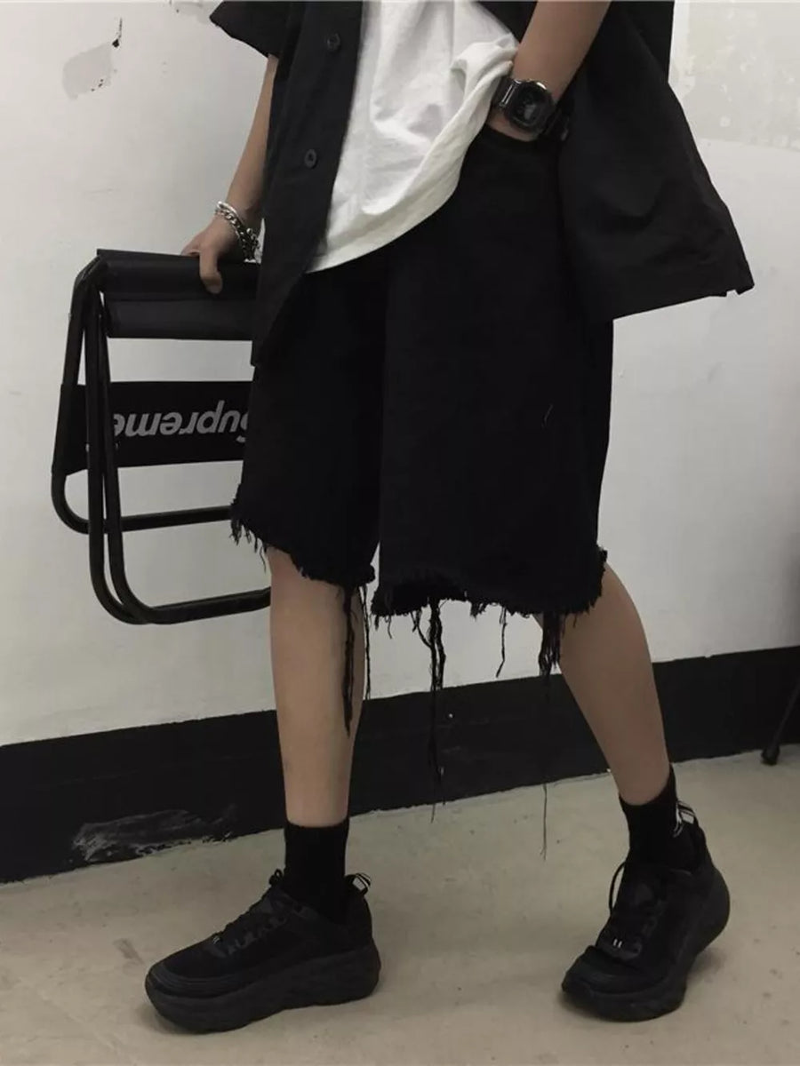 White Men's Full Size Raw Hem Shorts