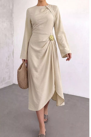 Ruched Long Sleeve Midi Dress option 6