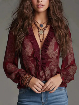 bohemian blouse in Sky Blue with deep v-neck