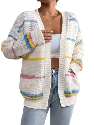 cardigan featuring striped in light blue with 100% polyester Care instructions: Machine wash cold texture