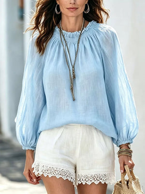 Ivory Round Neck Balloon Sleeve Blouse