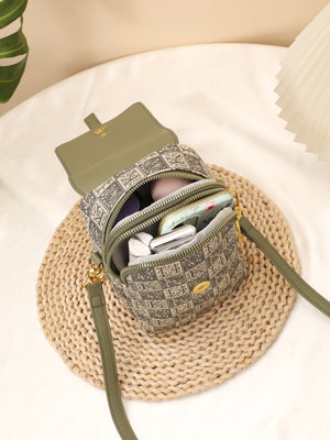 crossbody bag in Matcha Green with geometric and flap closure