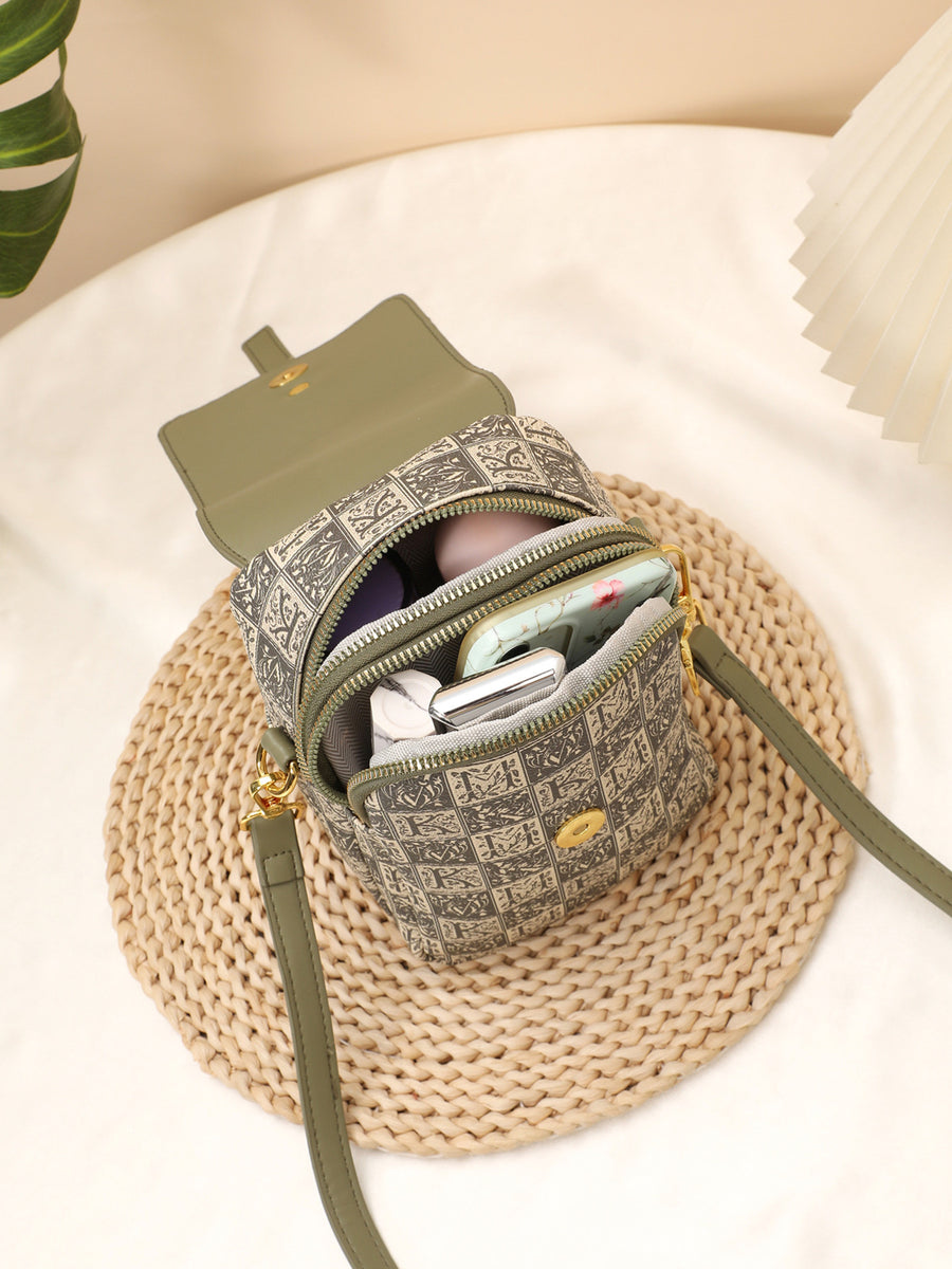 crossbody bag in Matcha Green with geometric and flap closure