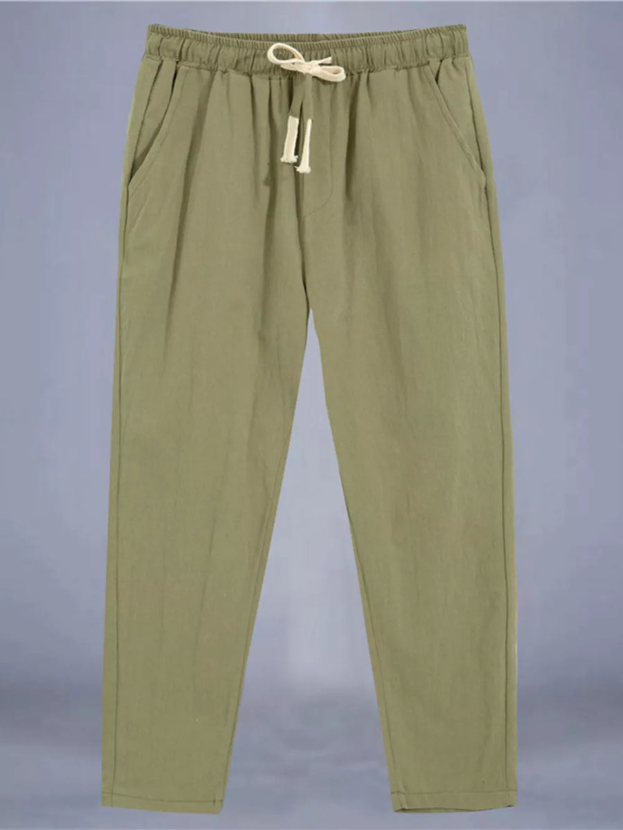 White Men's Plus Size Drawstring Loose Fit Pants