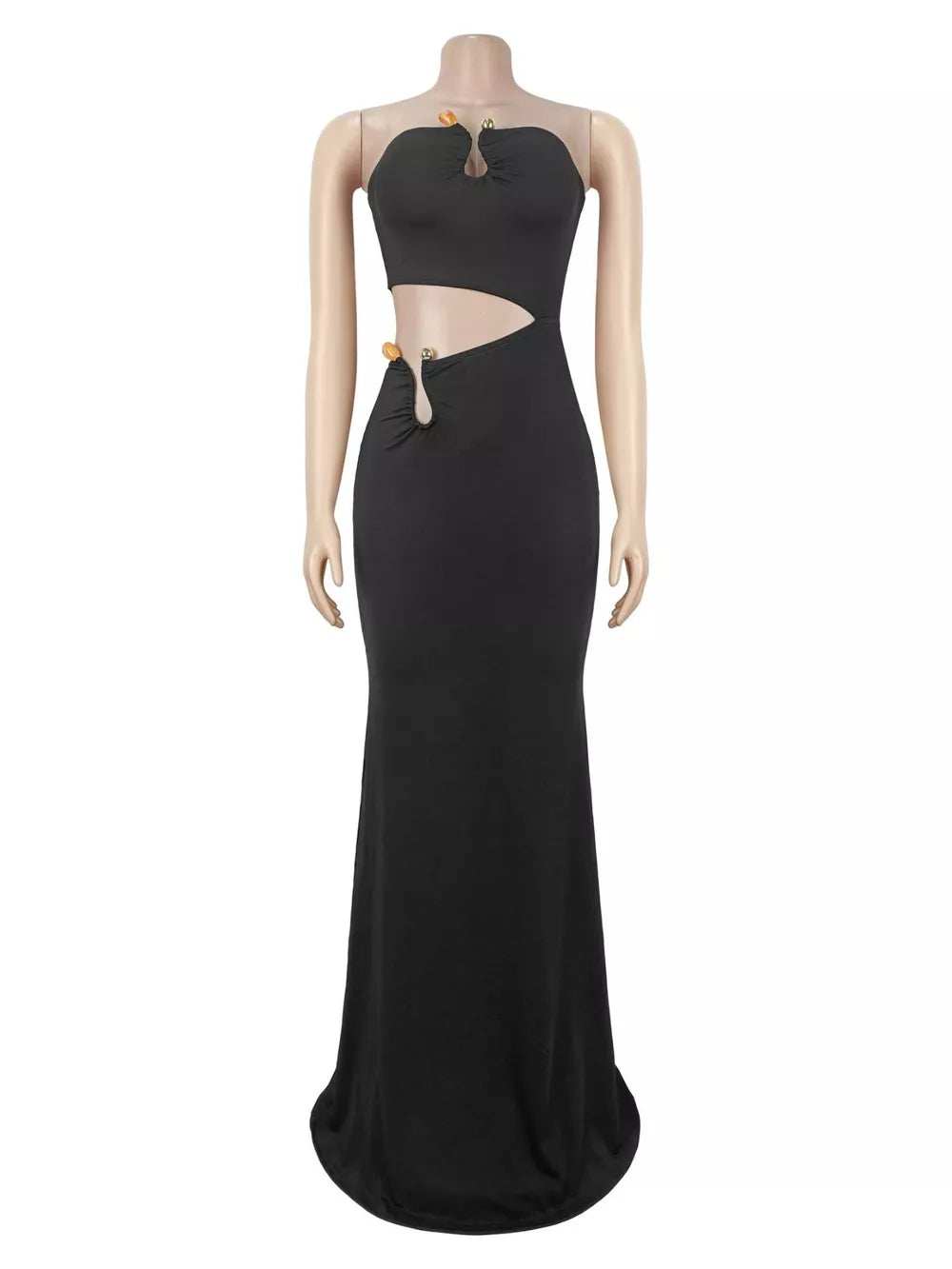 White fitted maxi dress with strapless
