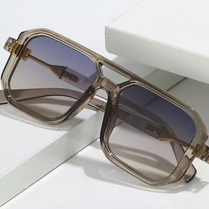 PC Frame material: Metal-plastic hybrid Lens material: Polycarbonate Temple mate sunglasses in amber with oversized