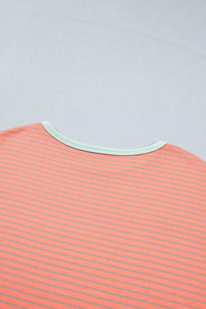 Stripe Colorblock Raw Seam Long Sleeve Tunic option 10