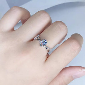 ring in silver featuring moissanite stone and V-shape fit