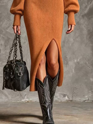 95% polyester, 5% elastane Care instructions: Machine wash cold sweater dress in Gray with fitted silhouette