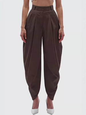Light Gray High-waisted Pleated Drape Pants