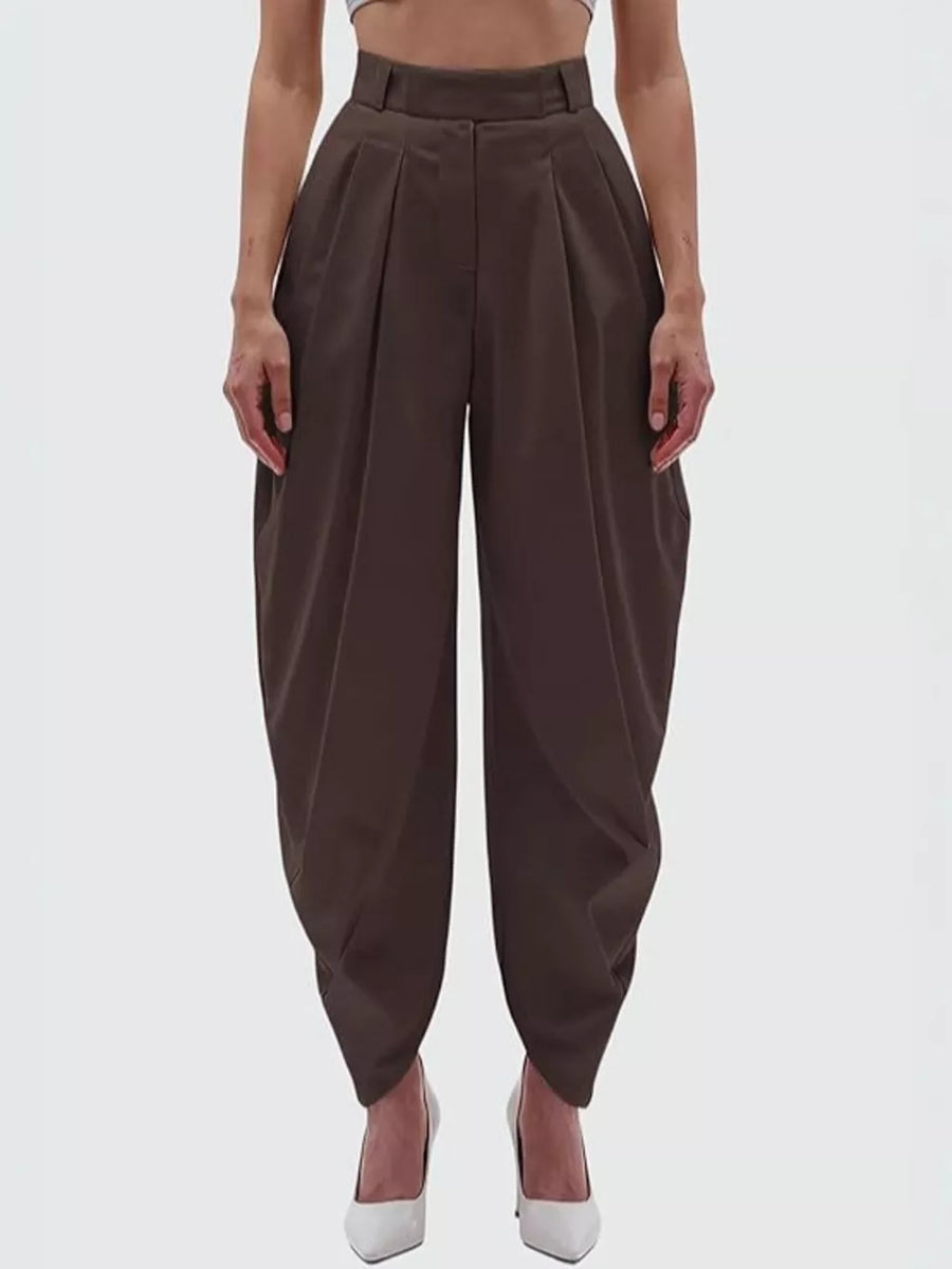Light Gray High-waisted Pleated Drape Pants