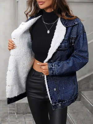 85% cotton, 15% polyester Care instructions: Machine wash cold denim jacket in white with oversized silhouette