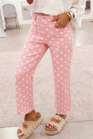 Blush Pink with Polka Dot Wide Leg Jeans