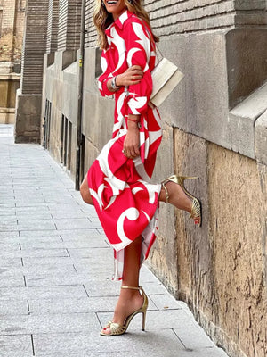 Abstract Print Wrap Midi Dress in Dark Green