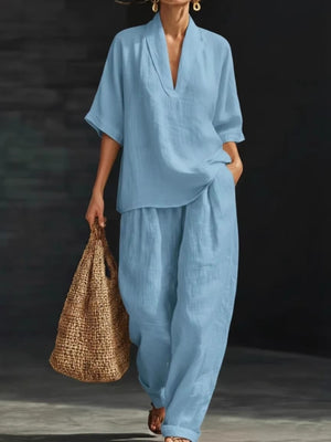 Green pajama set with plus-size and elbow sleeve
