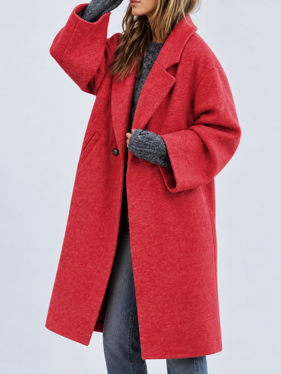 Full Size Lapel Collar One Button Coat Plus Size in White with thermal