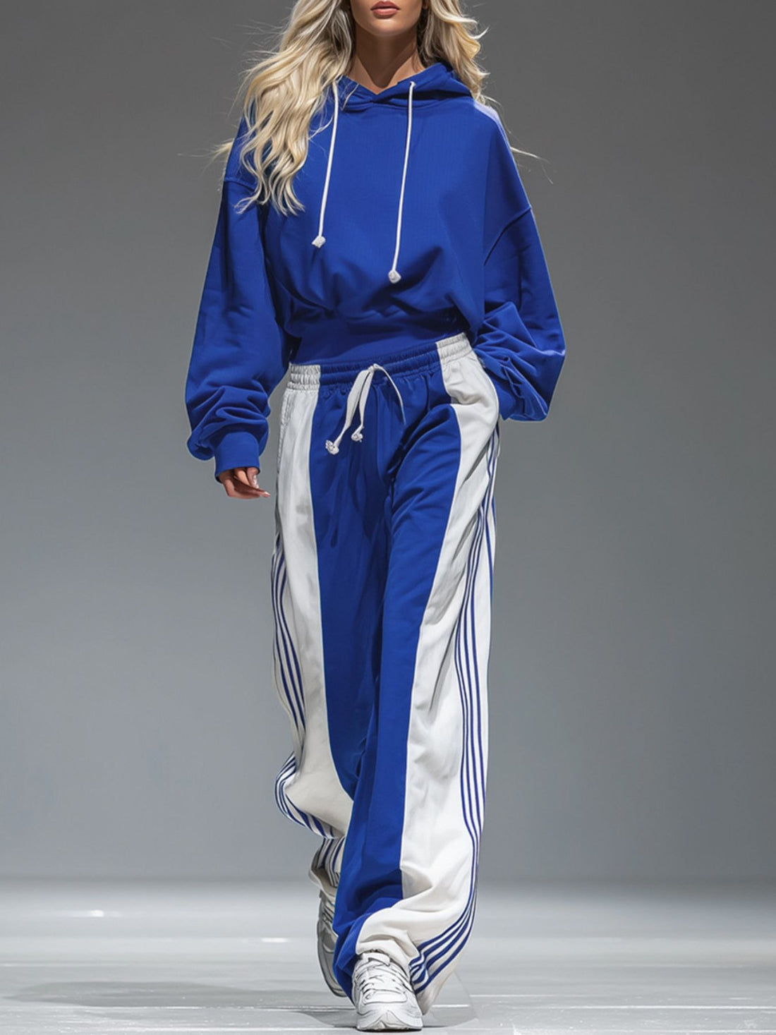 royal blue lounge set with color-block, striped and hooded