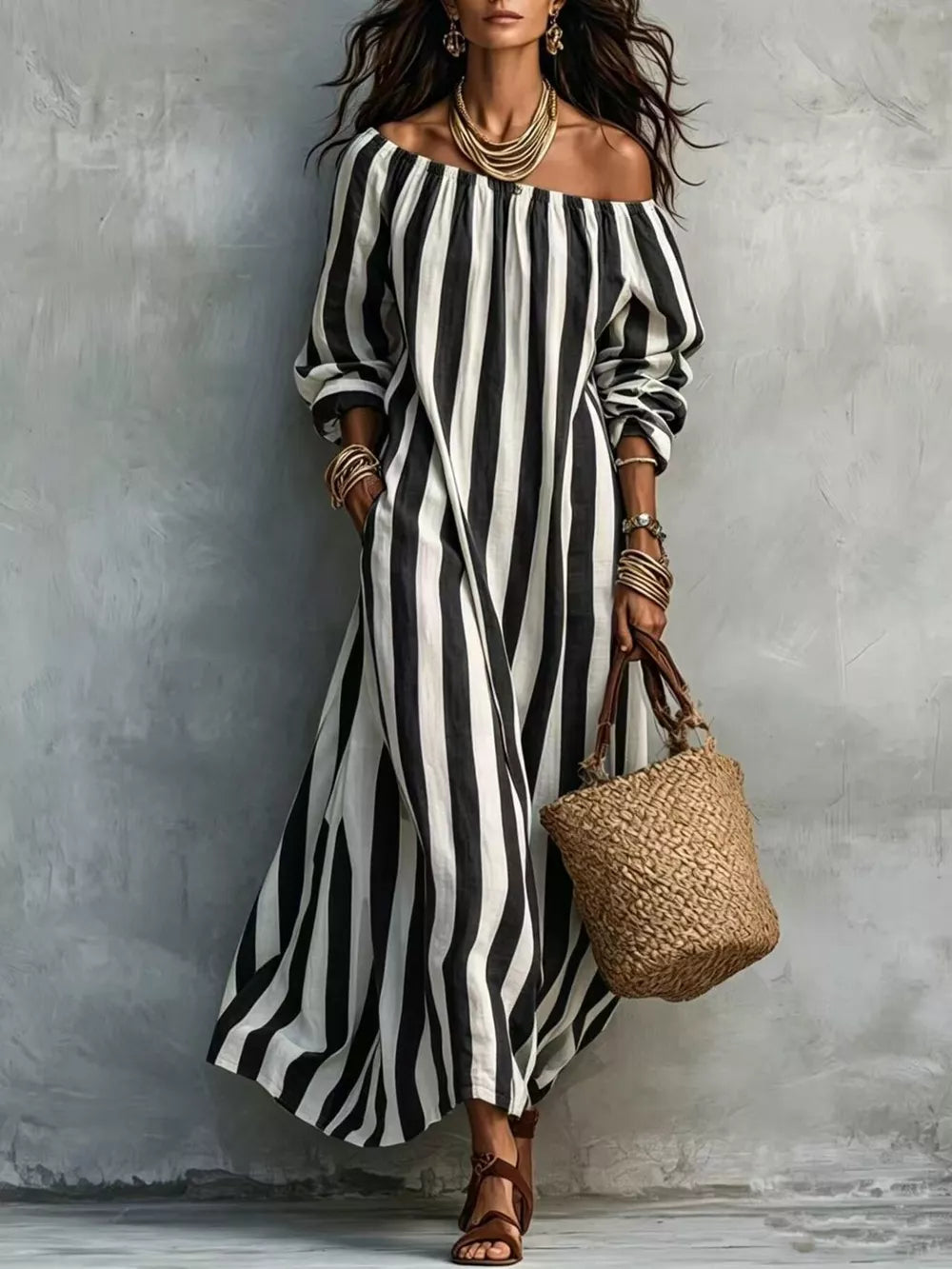 maxi dress in ivory with pocketed and maxi