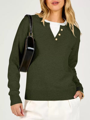 Navy relaxed pullover sweater with henley