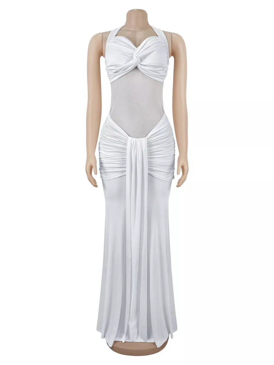 100% polyester Care instructions: Machine wash cold bodycon dress in White with fitted silhouette