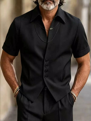 button-down shirt in black featuring collared and slim fit