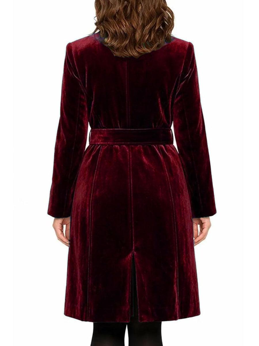 Wine Red trench coat with below-knee and button-front