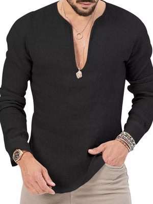 Tan Men's Slim Fit Long Sleeve Blouse Plus Size
