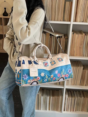 Flower Power Large Duffel Bag with camper van and floral print