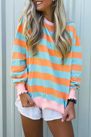 sky blue t-shirt with striped and crew neck