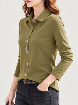 Black regular button-down shirt with collared