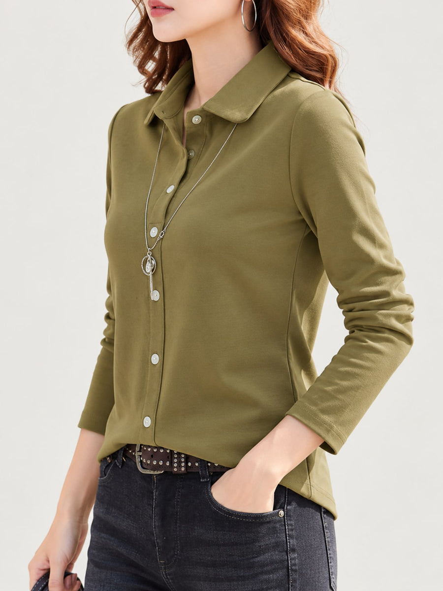 Black regular button-down shirt with collared