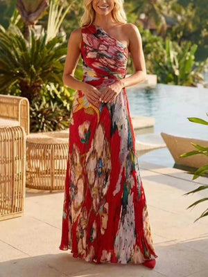 Red maxi dress with maxi and back-zip