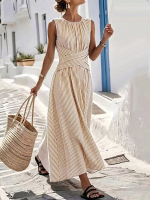Blue Full Size Striped Sleeveless Maxi Dress