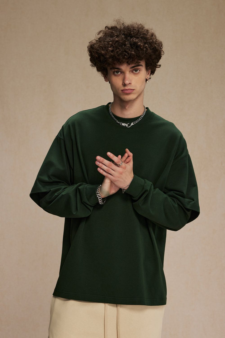 Dark green crew neck long sleeve sweatshirt