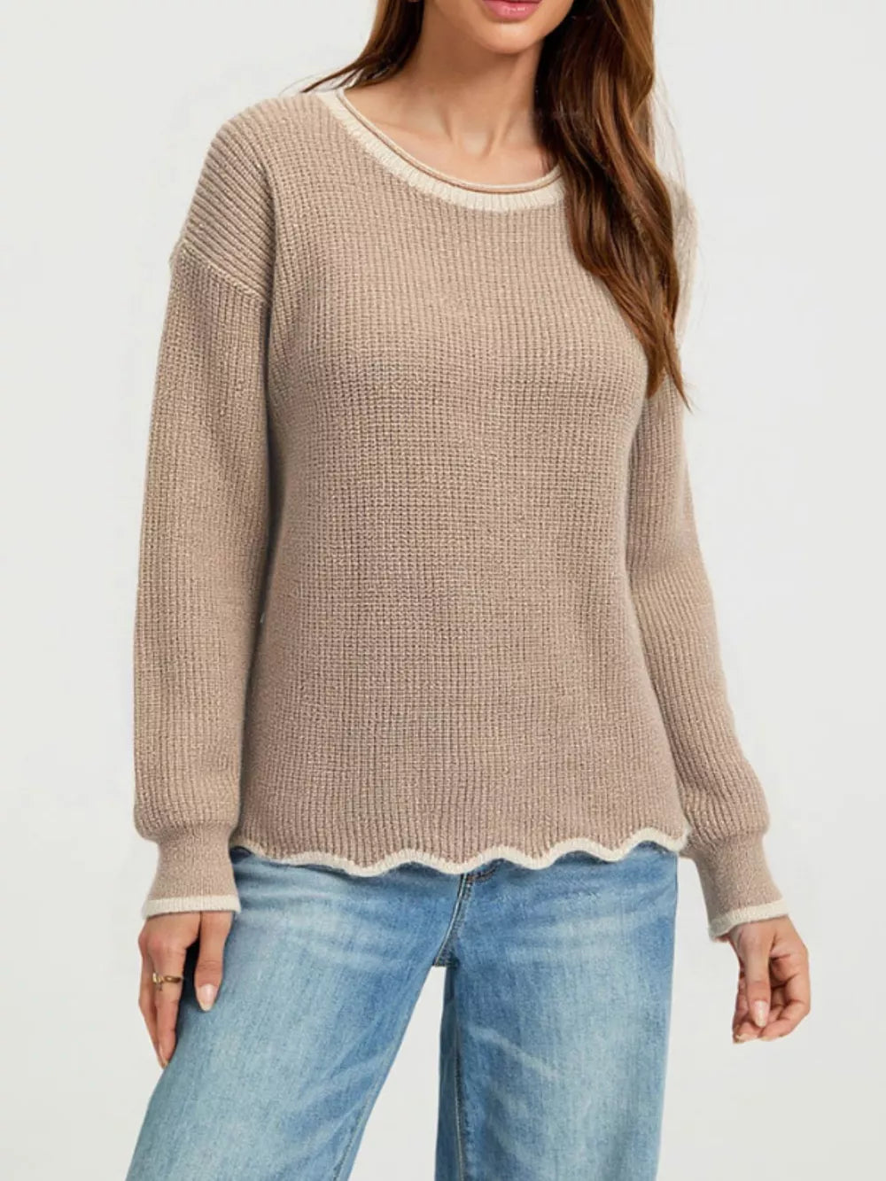ivory regular pullover sweater with crew neck