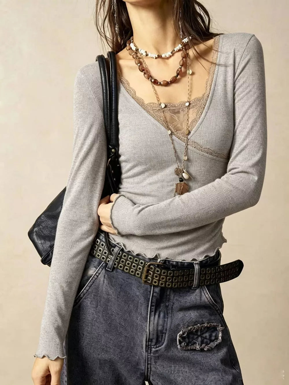 Light Gray fitted t-shirt with v-neck