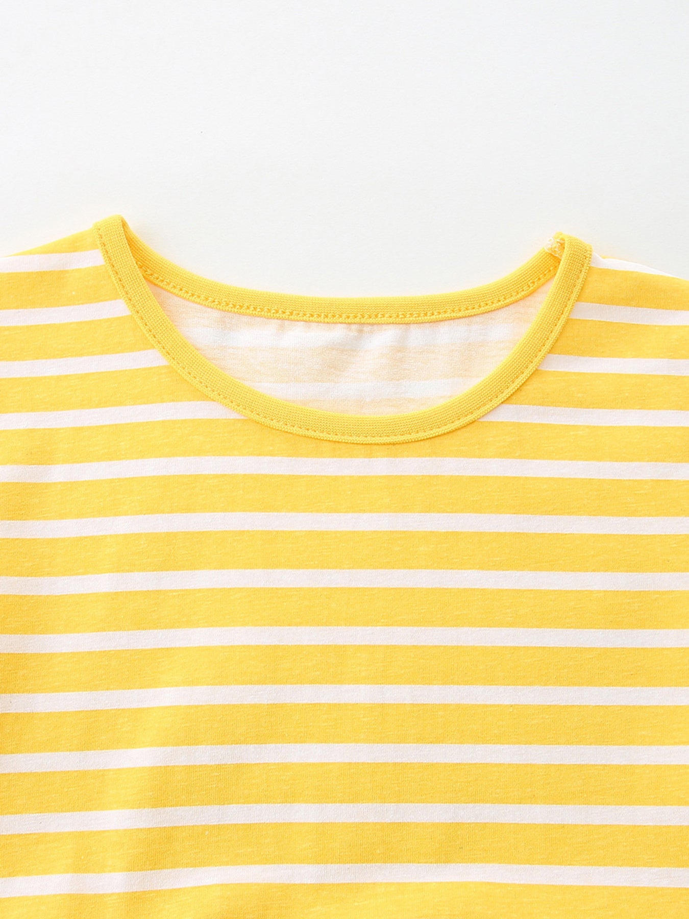 Yellow and white striped baby t-shirt with yellow trim neckline