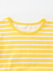 Yellow and white striped baby t-shirt with yellow trim neckline