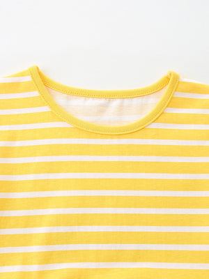 Yellow and white striped baby t-shirt with yellow trim neckline