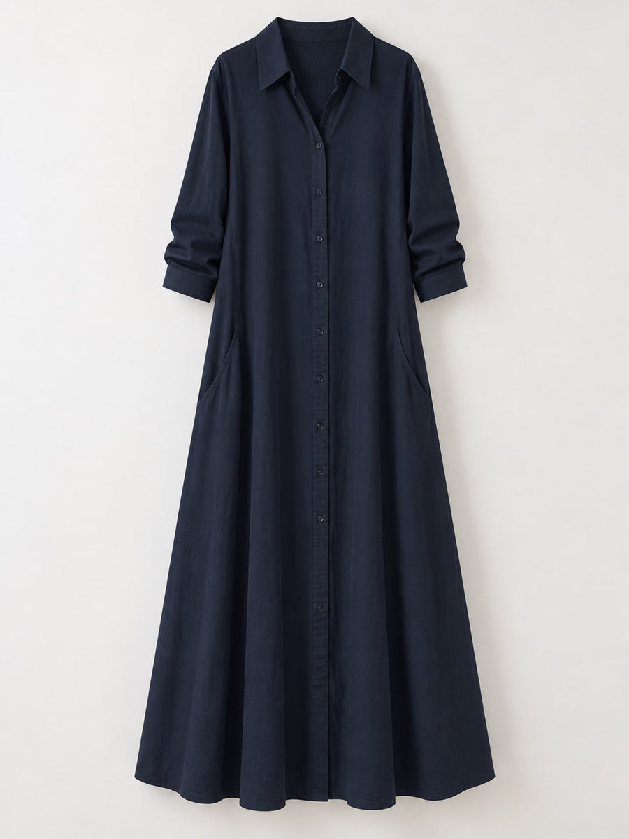 Army Green shirt dress with buttoned and long sleeve