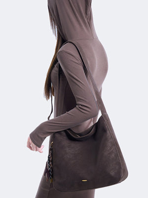 Soft Touch Hobo Shoulder Bag in Brown with shoulder strap
