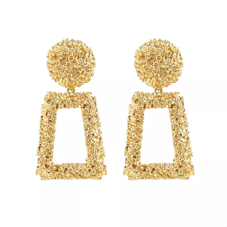 Gold geometric dangle earrings with textured finish